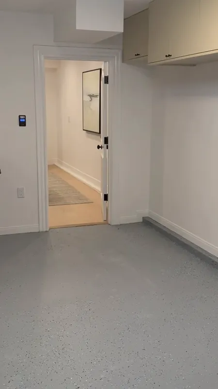 Finished doorway, frame and floor finishes in a completed commercial interior